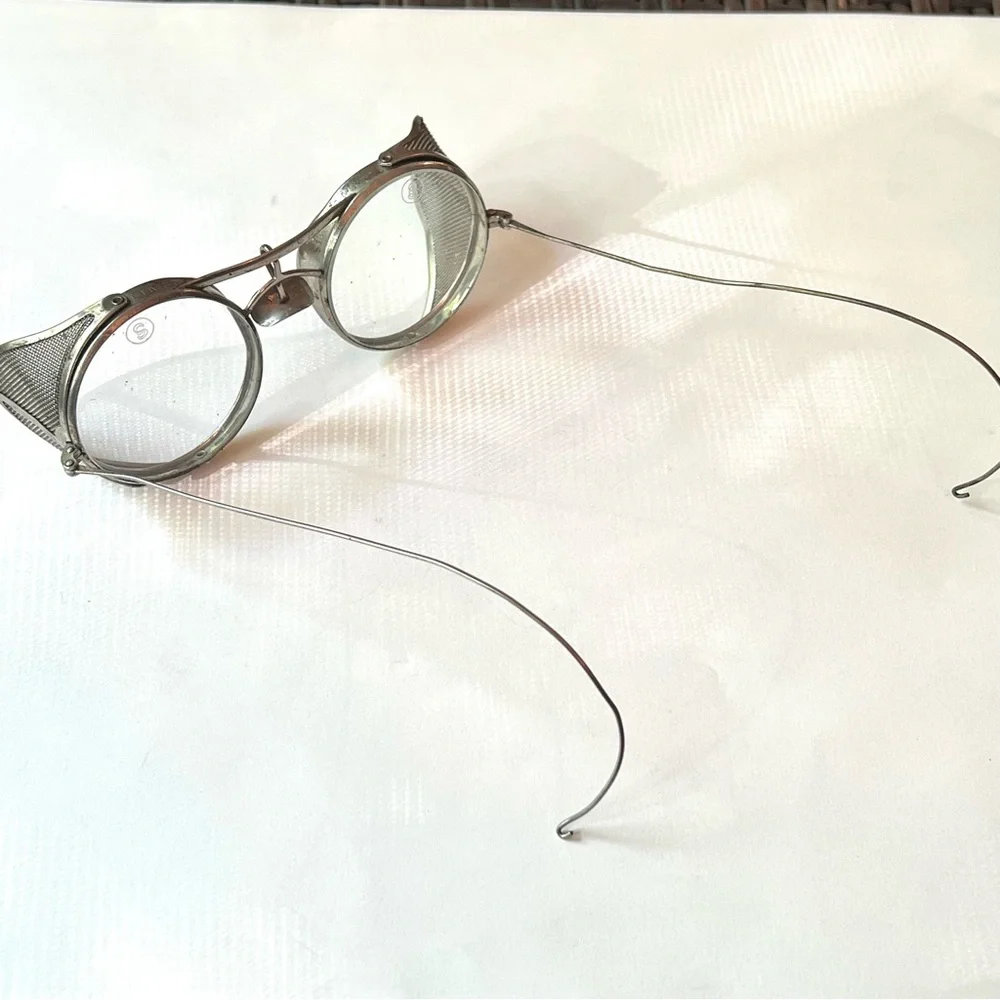 Antique Steampunk Safety Glasses Unisex Metal Glass Mesh Vintage Clear Glass